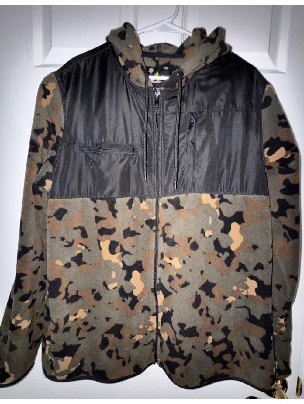 Men's Athletech Full-Zip Camouflage Fleece Hoodie Jacket Black Yoke Size Large